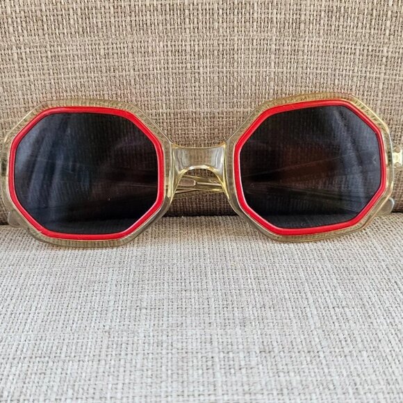 Other - Vintage Sunglasses Clear/Red Tone Frame Unisex Hexagonal Eyewear